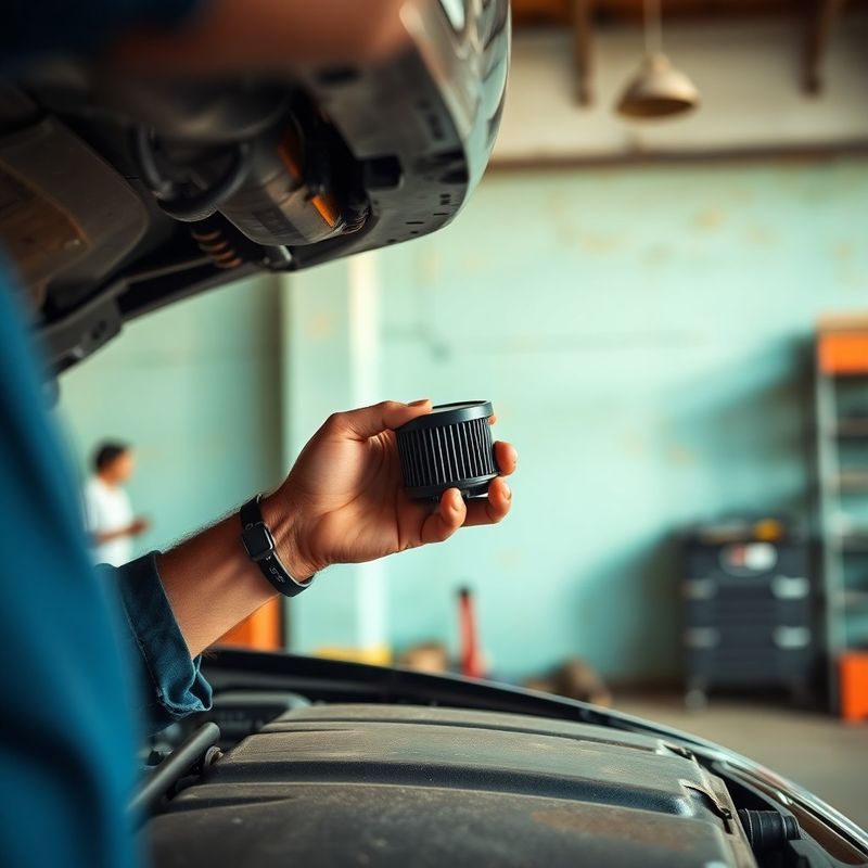 Mecânico substituindo o filtro de óleo de um hatchback